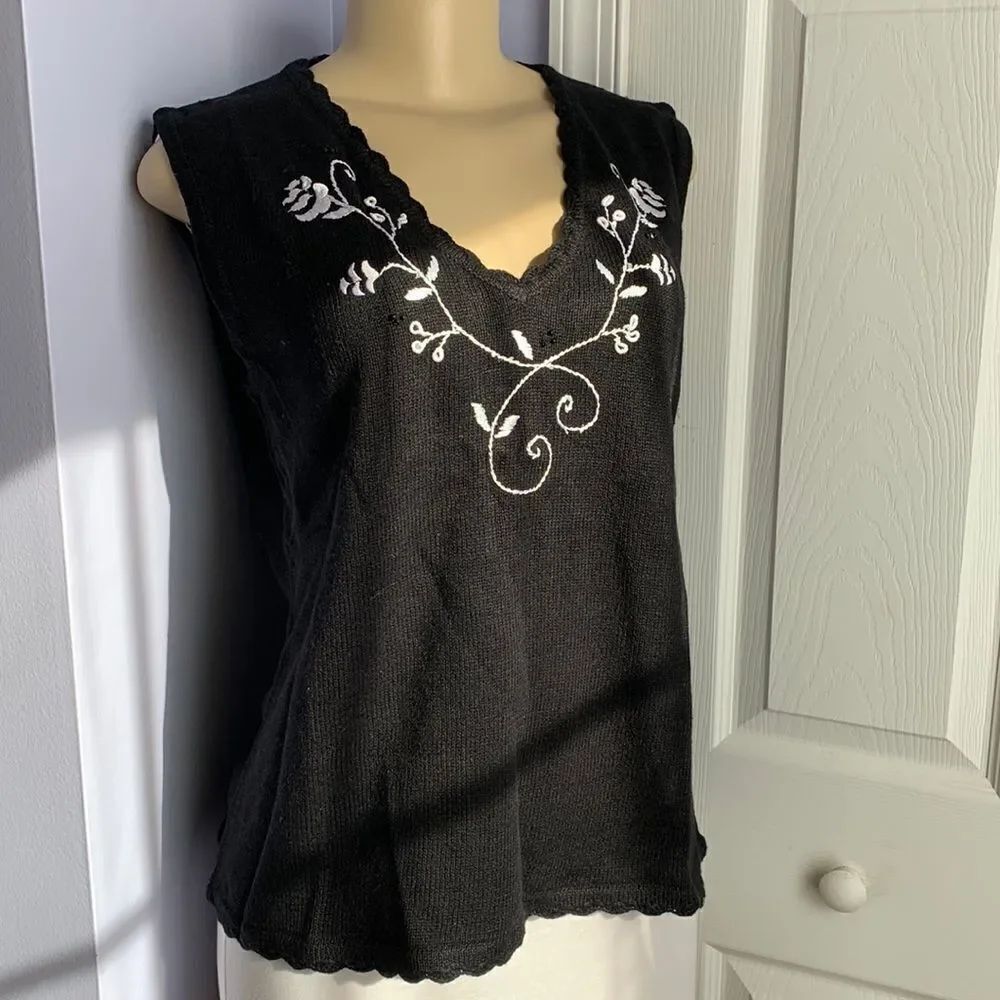 Storybook Knits Pullover Sweater Vest Tank Top L Black